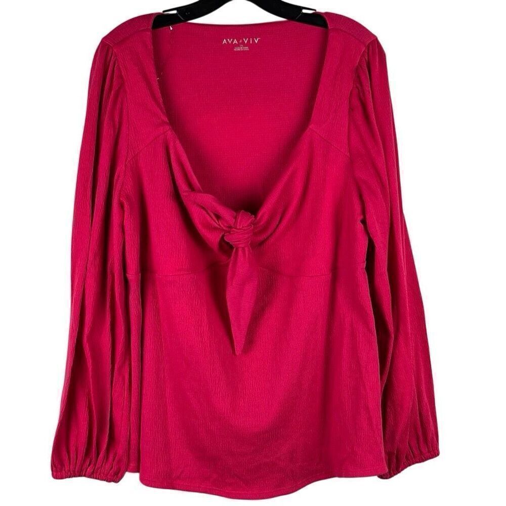 Ava & Viv Pink Pullover Tie Front Long Balloon Sleeves XXL